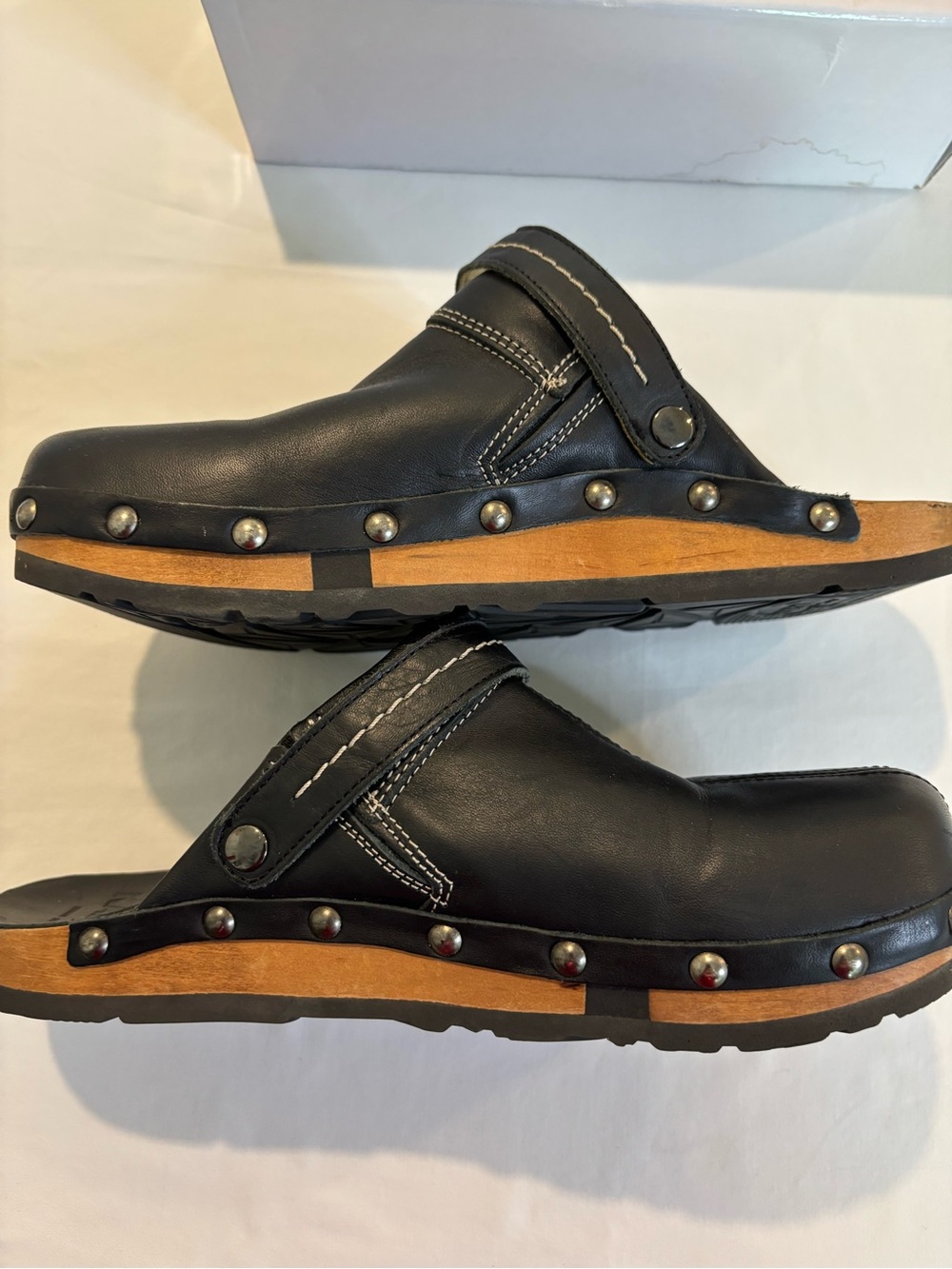 Earth Black Leather Studded Slip-On Clog